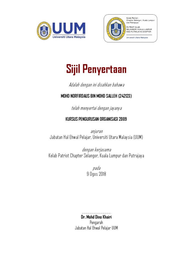Contoh Sijil Penyertaan