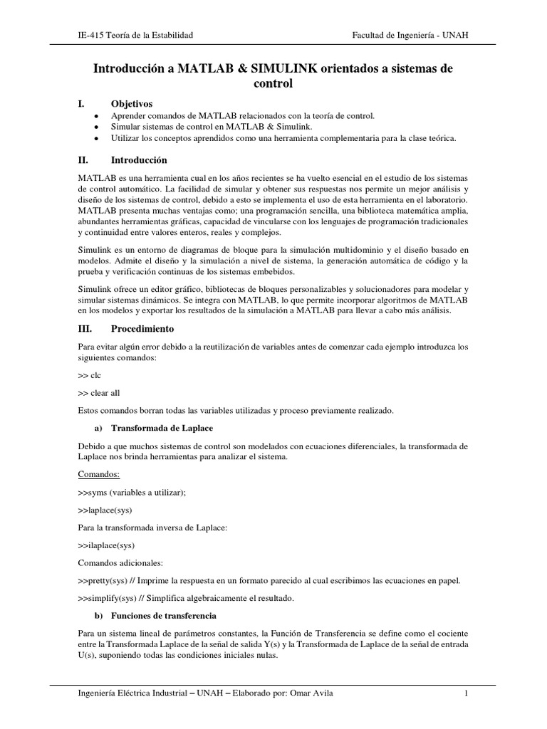 Introduccion A MATLAB para Sistemas de Control | PDF | Sistema de ...