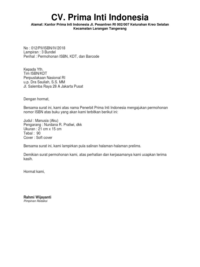 Surat Pendaftaran Isbn Pdf