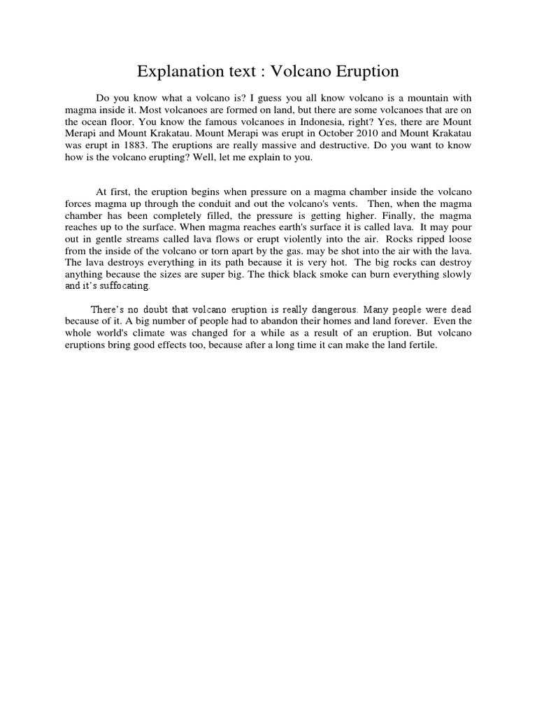 Explanation Text Volcano Types Of Volcanic Eruptions