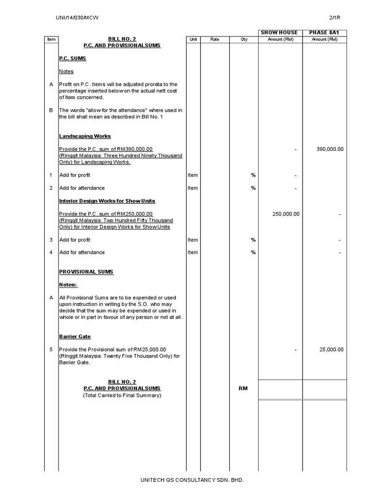 Controh Prime Cost Sum Dan Provisional Sum PDF Economy Of Asia Malaysia