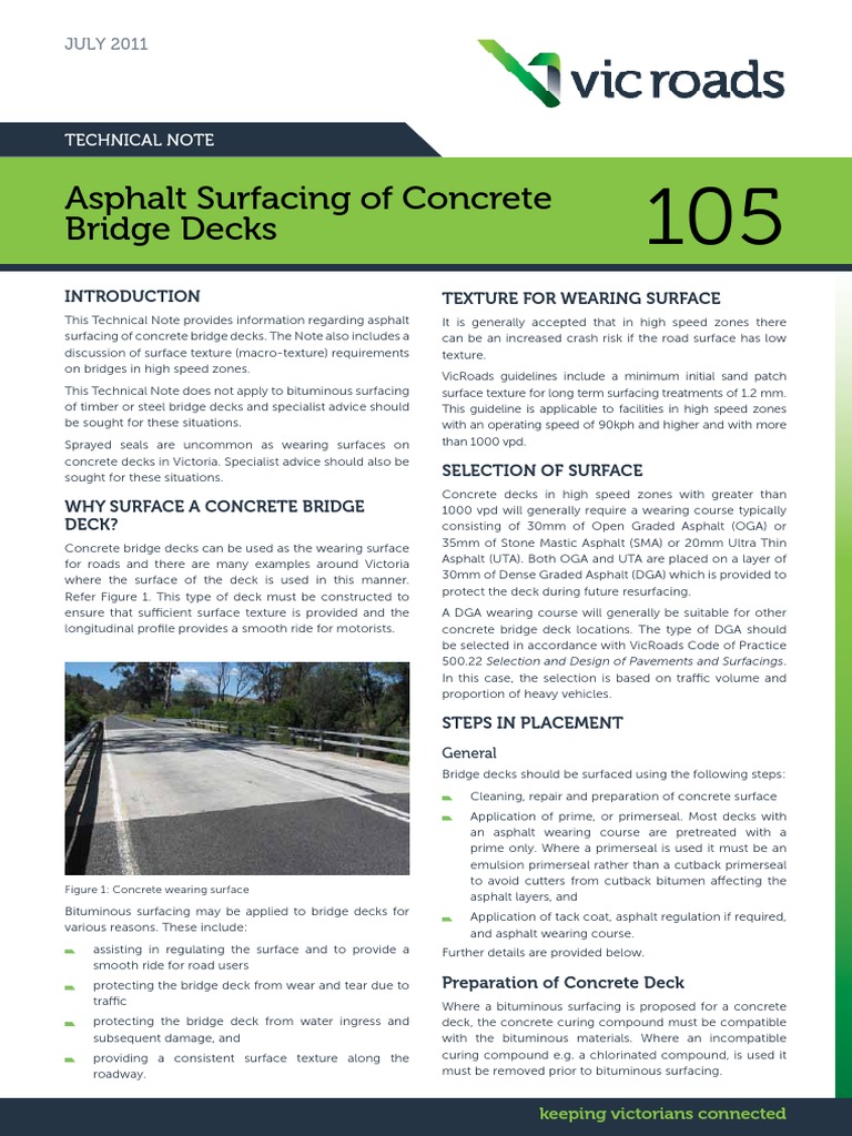Technical Note TN 105 Asphalt Surfacing of Concrete Bridge Decks | PDF ...
