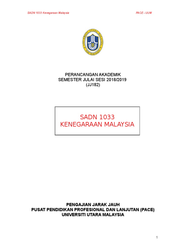 Perancangan Akademik Sadn 1033 Pjj Semester Julai 20182019 Jj182 1 Pdf