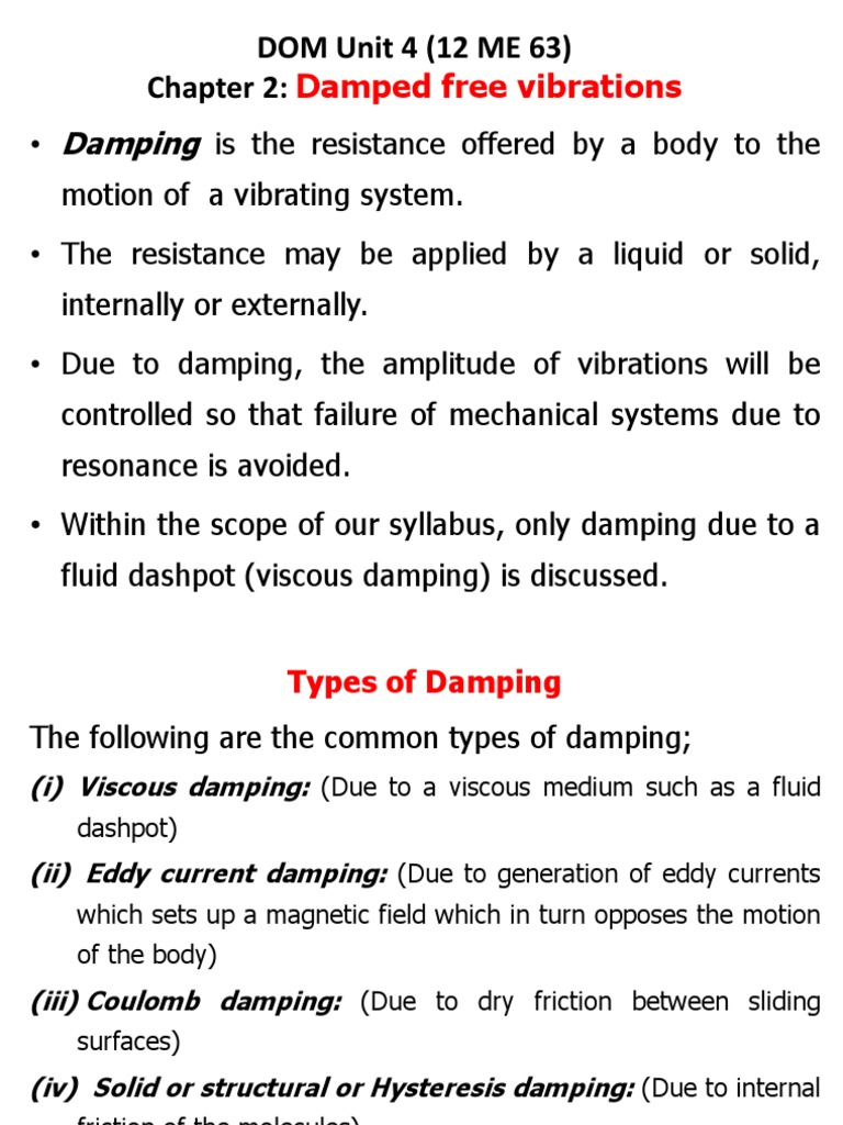 Damped Free Vibrations PDF Classical Mechanics Physics