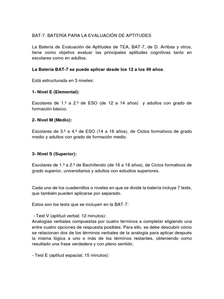 BAT 7 Descripcion | PDF | Adultos | Cognición