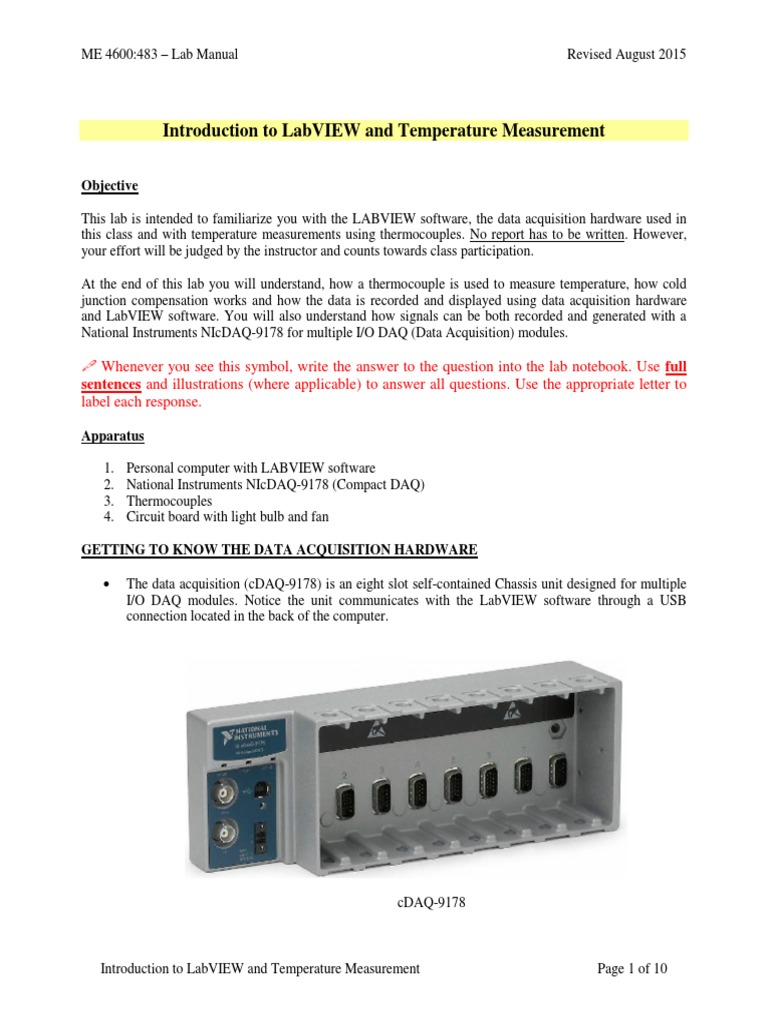 Introduction To Labview and Temperature Measurement PDF Data