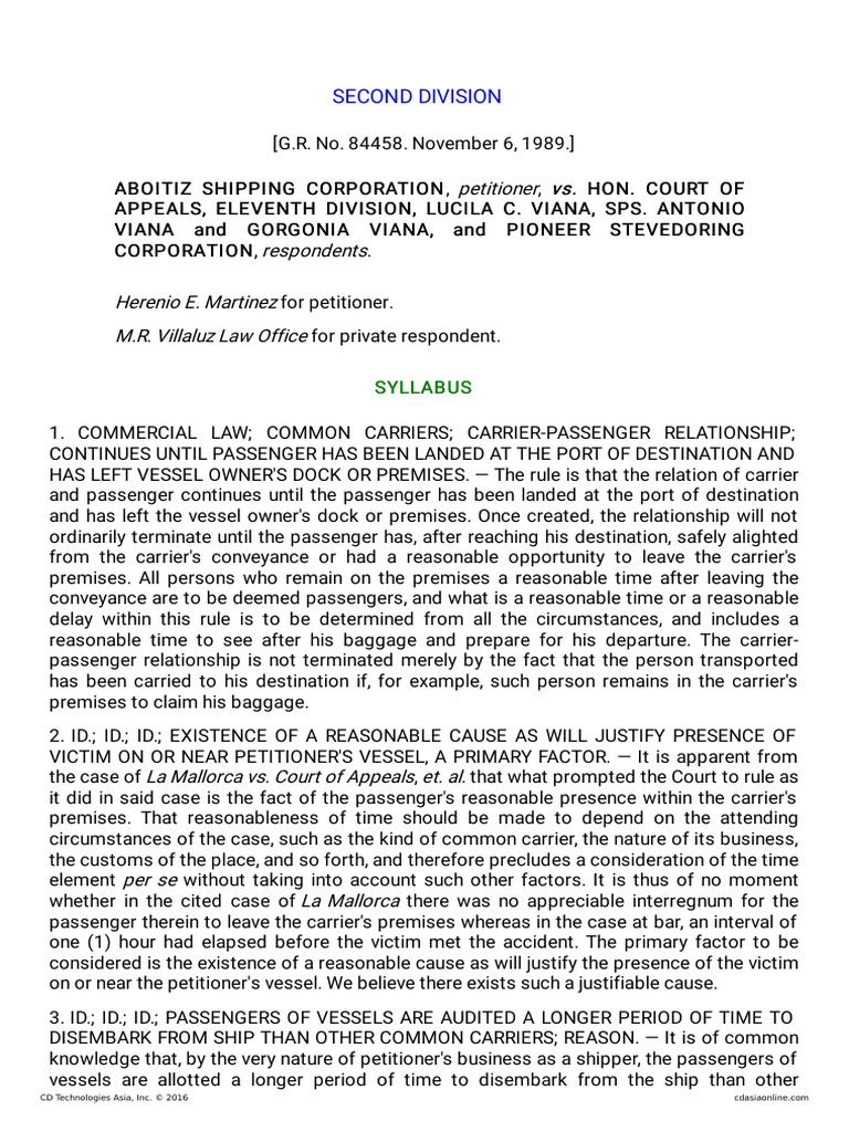 Duties and Liabilities of Common Carriers to Passengers A Discussion