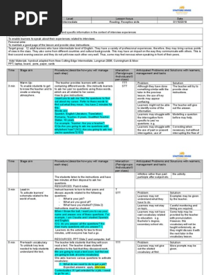Lesson plan CELTA reading session