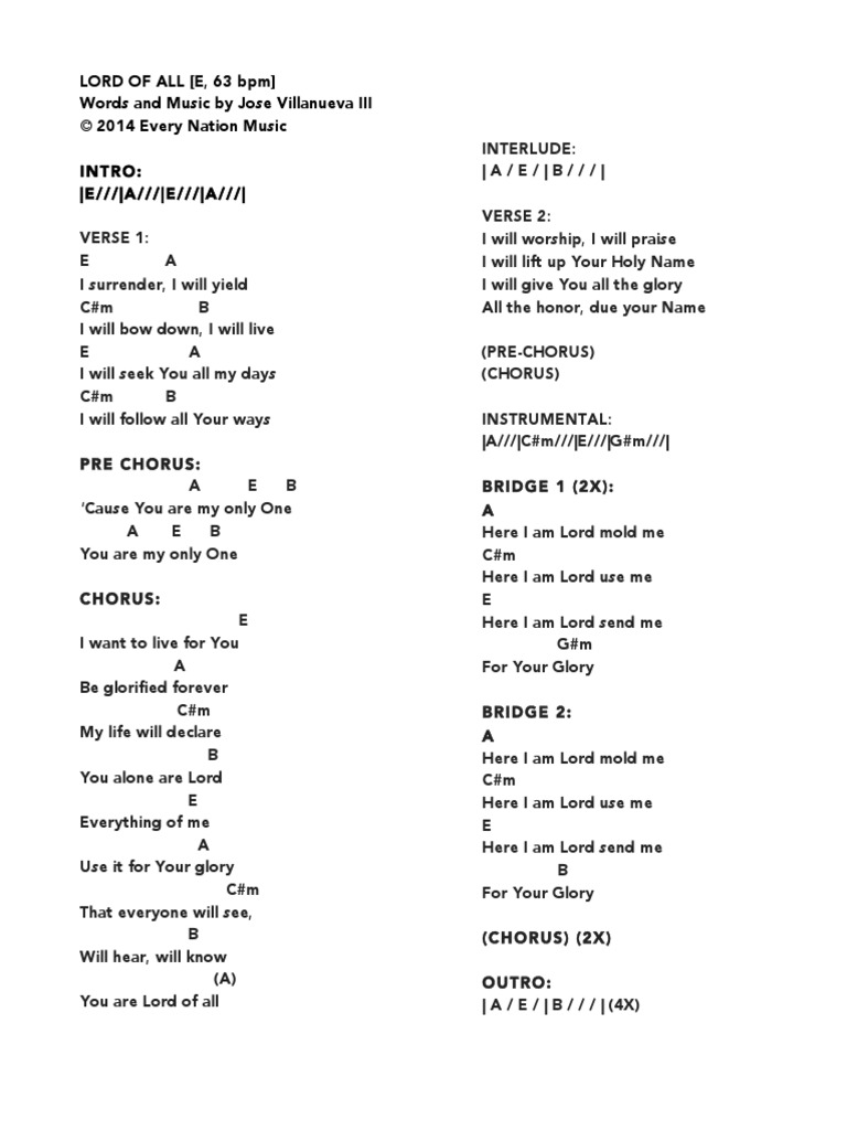 Lord of All Victory Worship Chord Sheet PDF