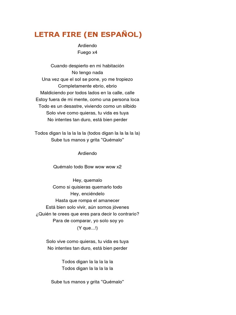 Letra Fire en español | PDF