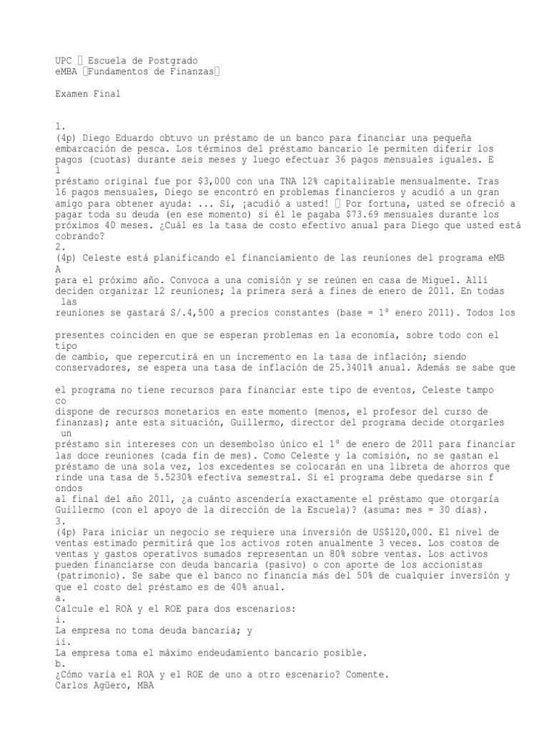 Ejercicios de Finanzas para eMBA | PDF | Bancos | Interés