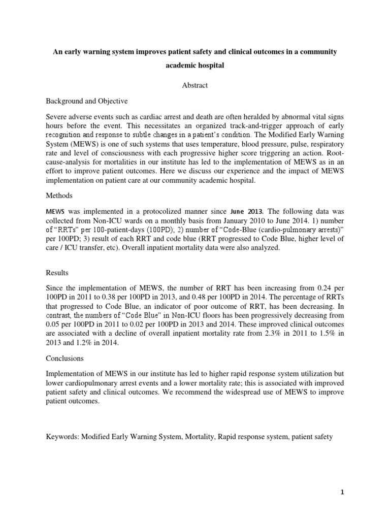 Implementation of a Modified Early Warning System Improves Patient