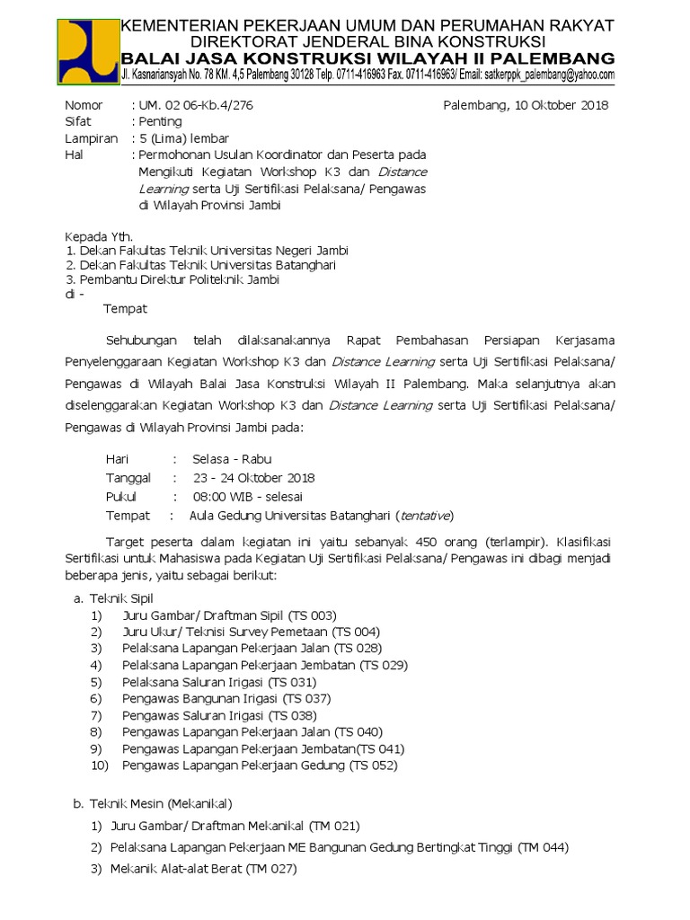 Surat Permohonan Usulan Koordinator Dan Peserta Univ Poltek Jambi Pdf