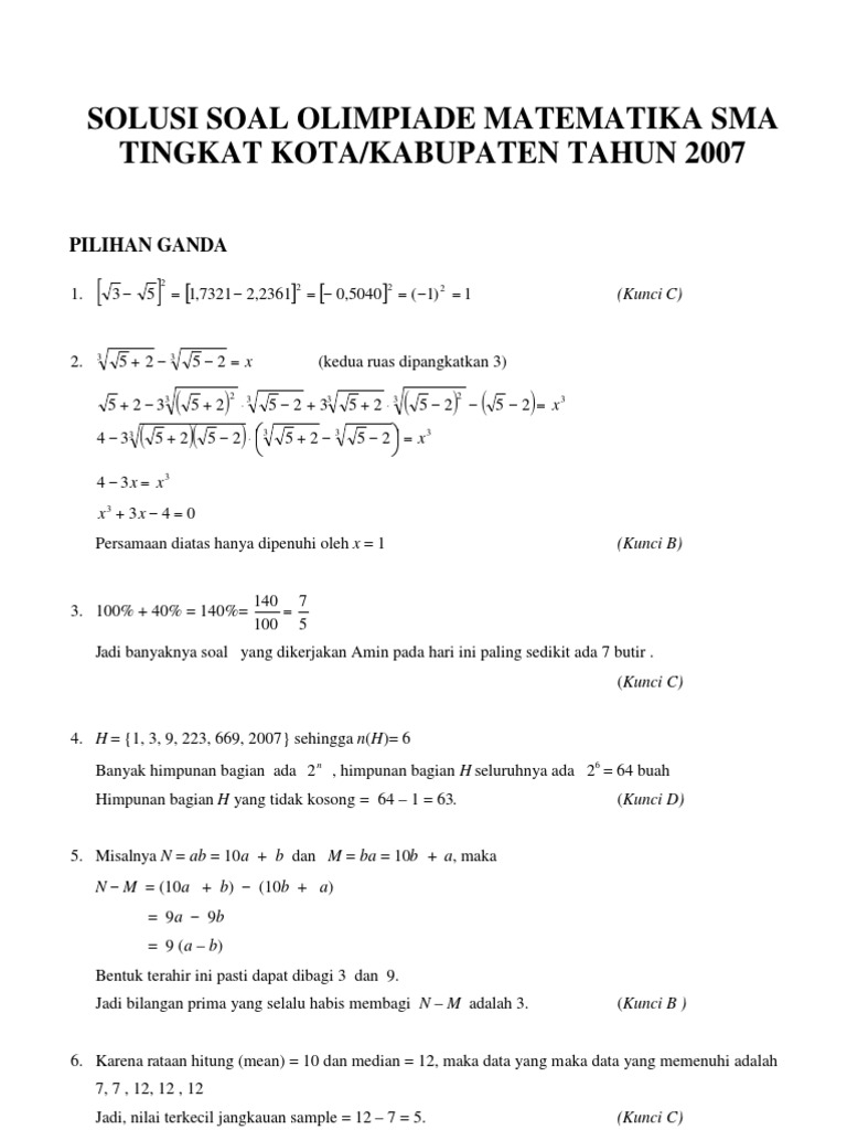 Contoh Soal Olimpiade Matematika Tingkat Sma