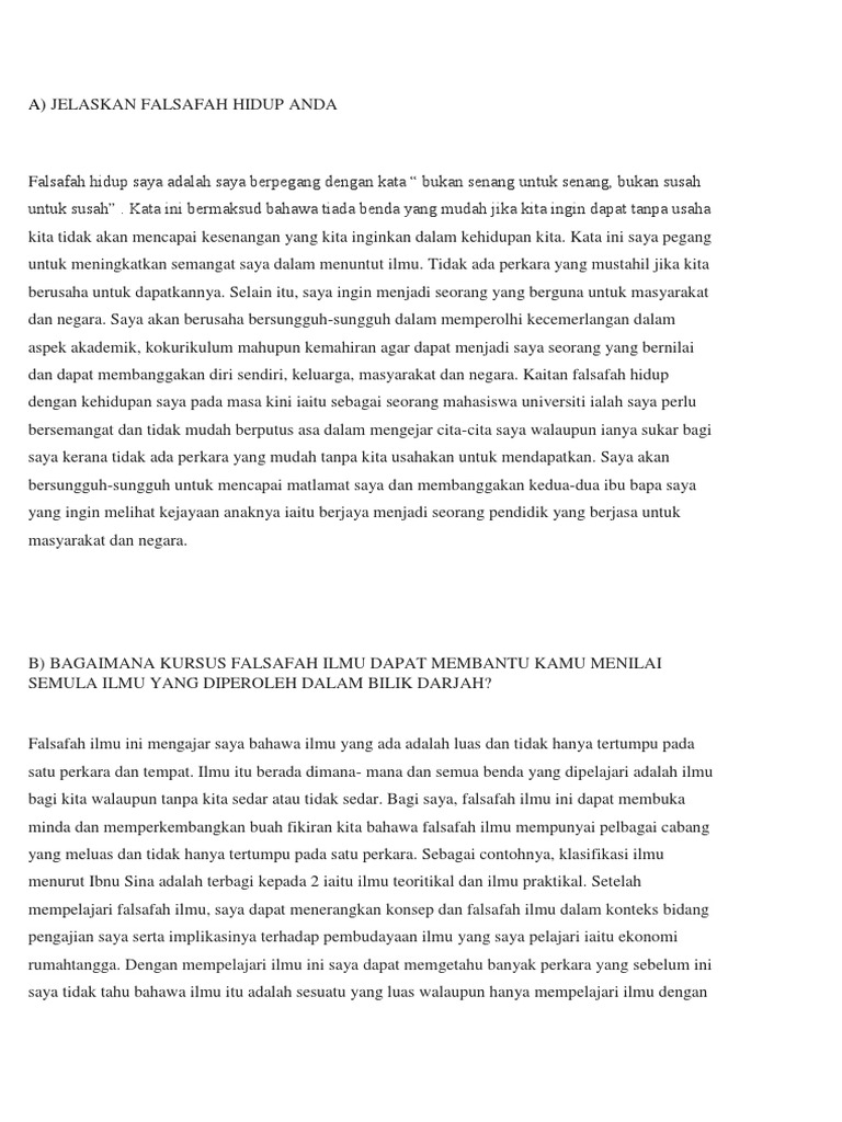 Jelaskan Falsafah Hidup Anda Pdf