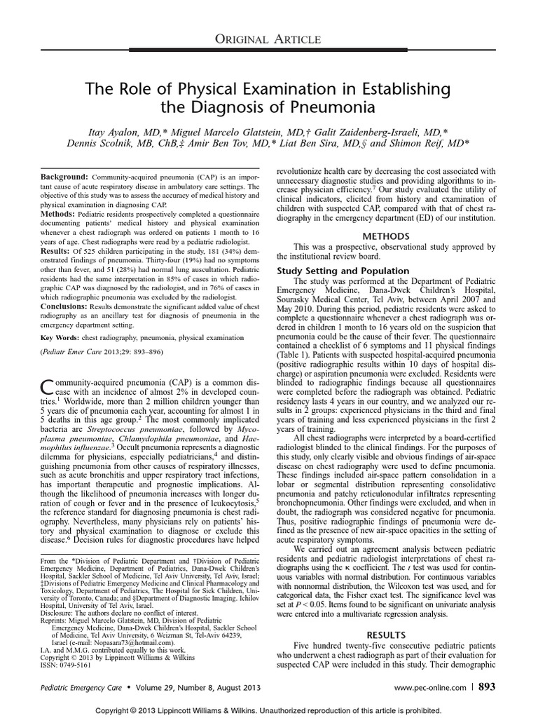 The Role of Physical Examination in Establishing The Diagnosis of ...