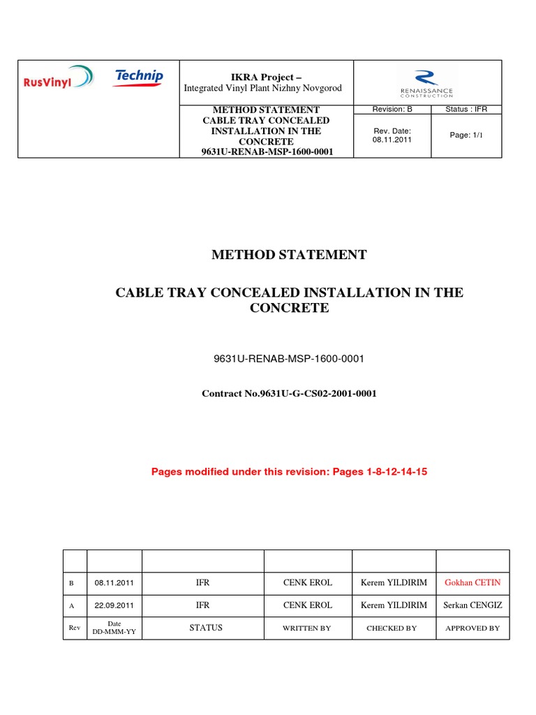 Cable Tray Installation Method Statement | PDF | Equipment ...