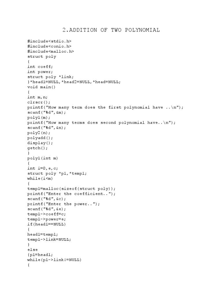 Addition of Two Polynomial | PDF | Algorithms | Theoretical Computer ...