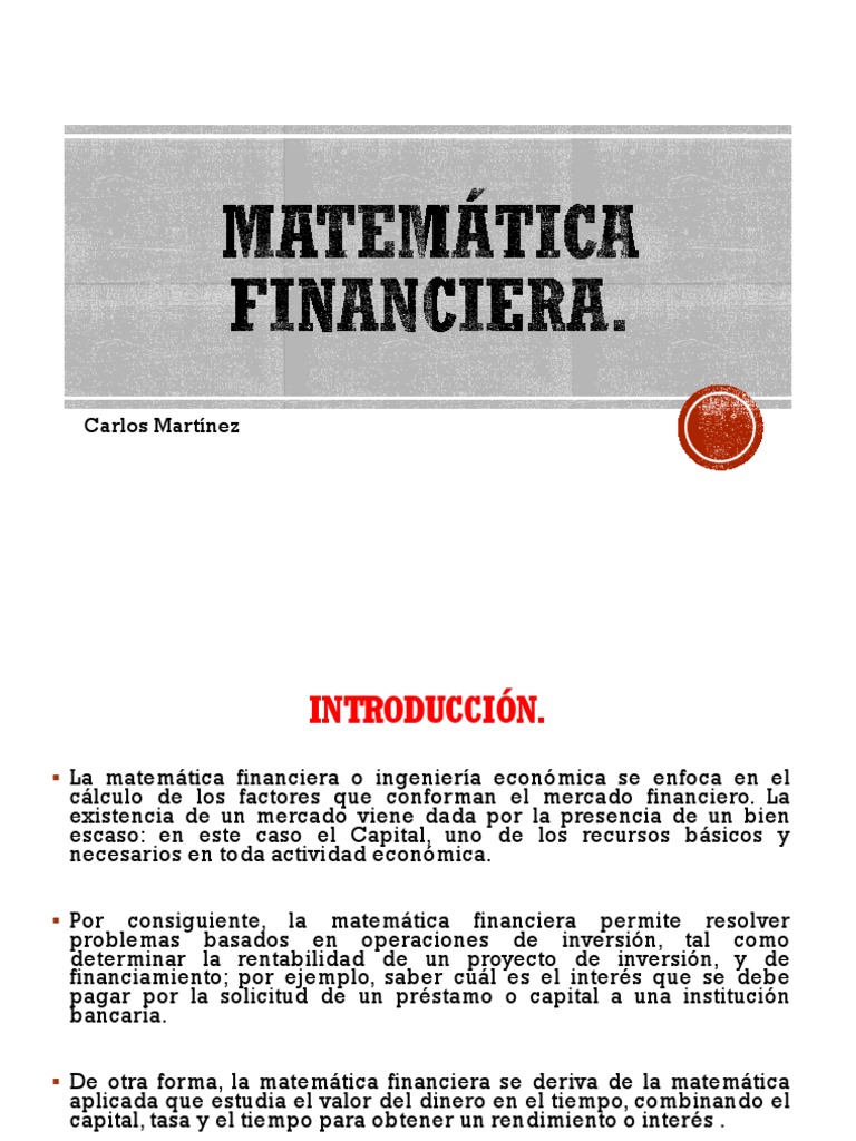Matemática Financiera 01 | PDF | Finanzas Matemáticas | Interés