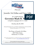 Invitation To A Reception For Governor Mark Warner On July 28th From 5 00 To 7 00 PM