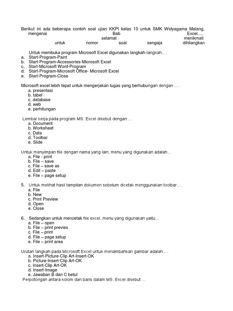 Soal Kkpi Materi Word Untuk Kelas X Smk