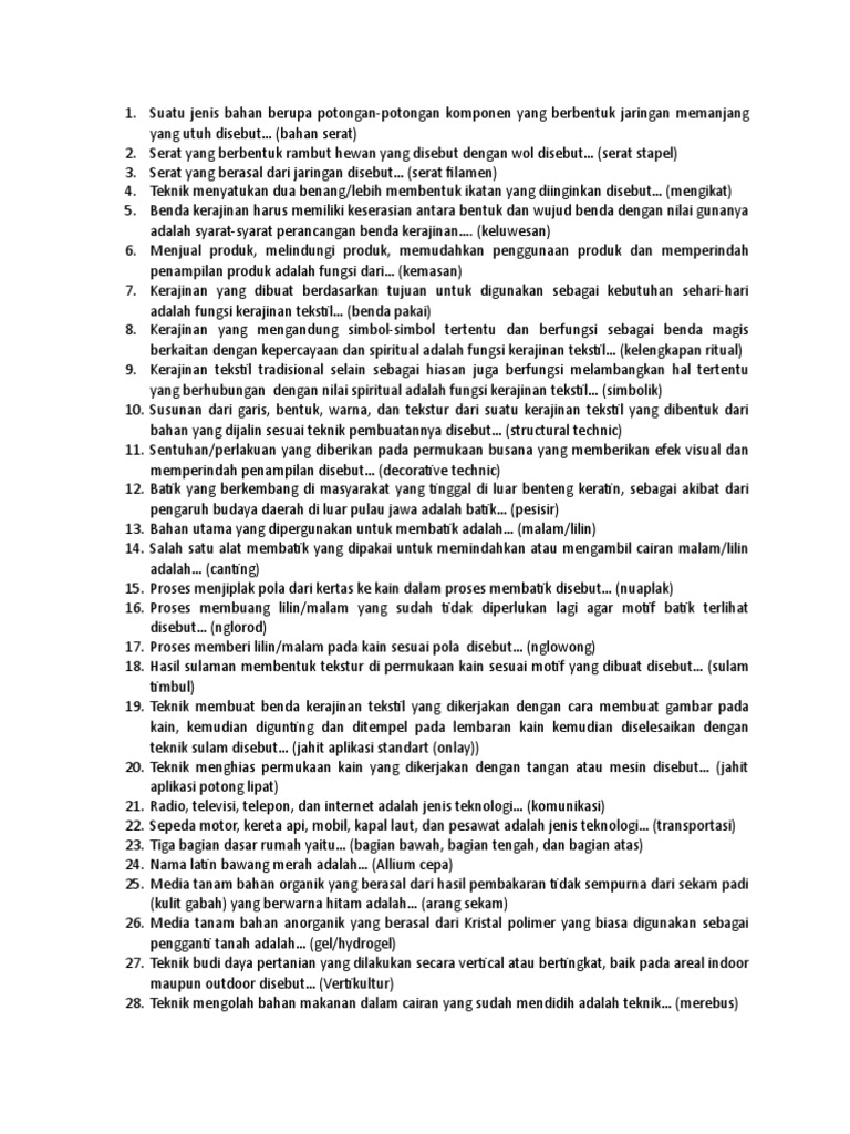 Soal Lcc Prakarya Kelas 7 2018 Essay Beserta Jawaban
