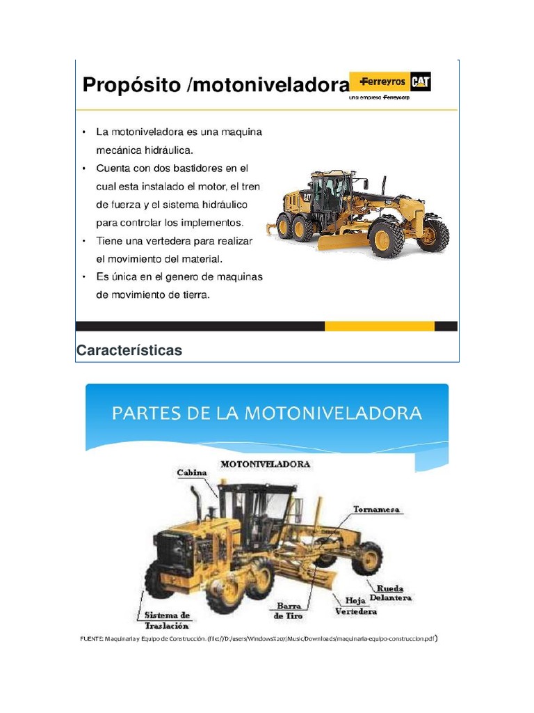 Características y Velocidad de La Motoniveladora | Eje | Tracción en