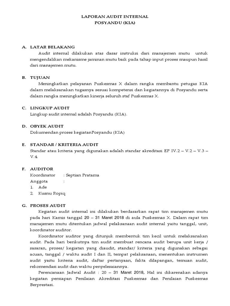 4 Contoh Laporan Audit Internal