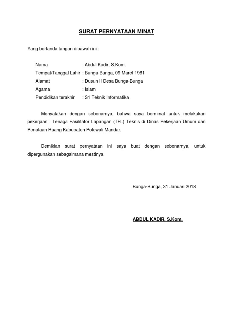 Surat Pernyataan Minat Pdf