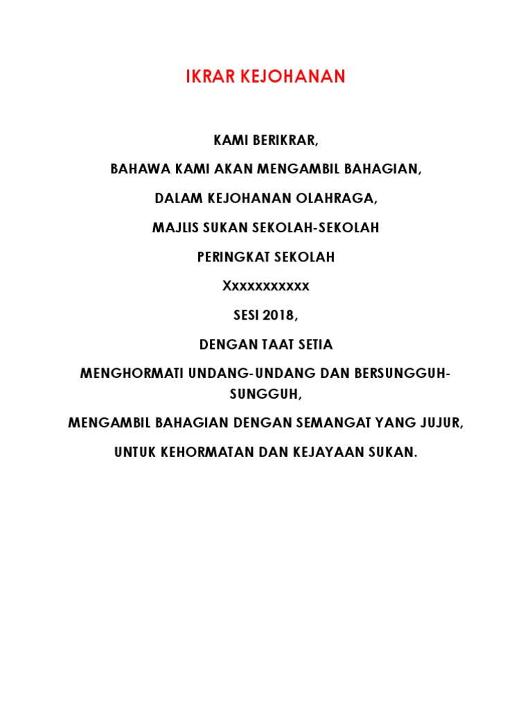 Ikrar Kejohanan Olahraga Pdf