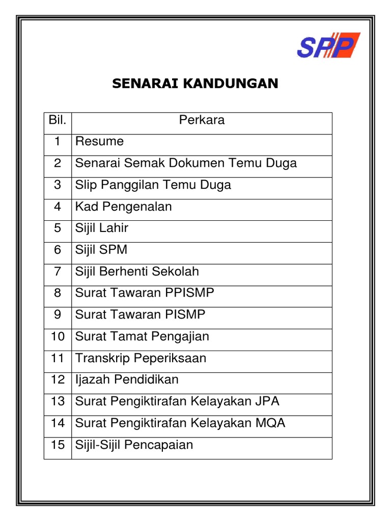 Senarai Kandungan Sendiri Docx