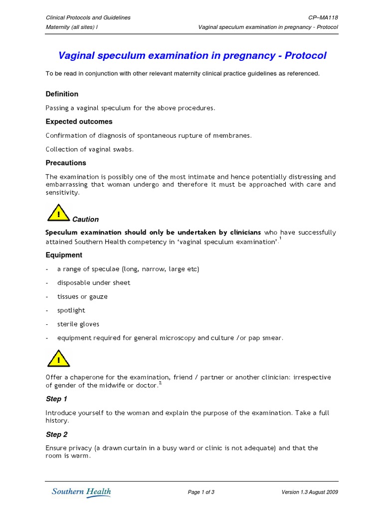 6634 Vaginal Speculum Examination Protocol1 Gynaecology Vagina
