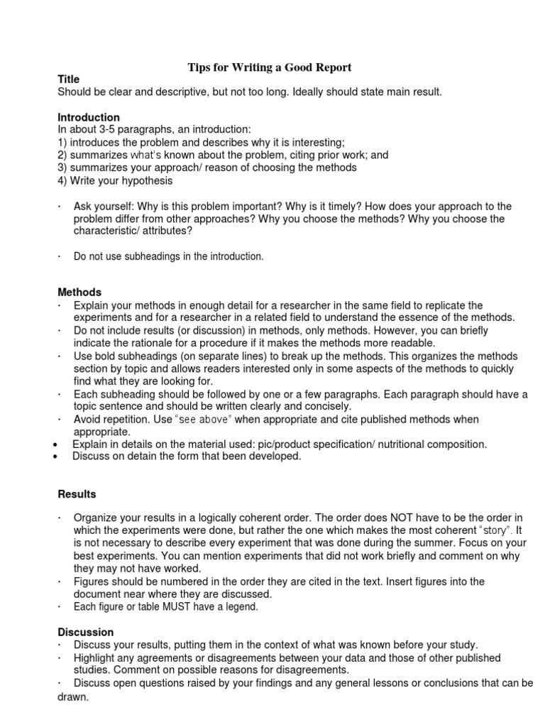 Tips For Writing A Good Report PDF Paragraph Experiment