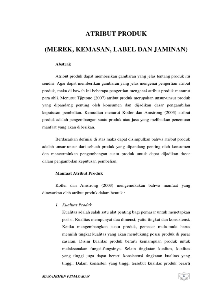 Manajemen Pemasaran Atribut Produk Pdf