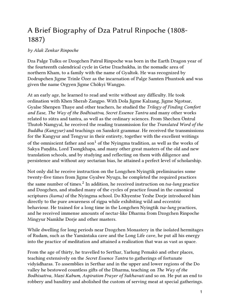 Biography of Dza Patrul Rinpoche | PDF | Schools Of Buddhism | Buddhist ...