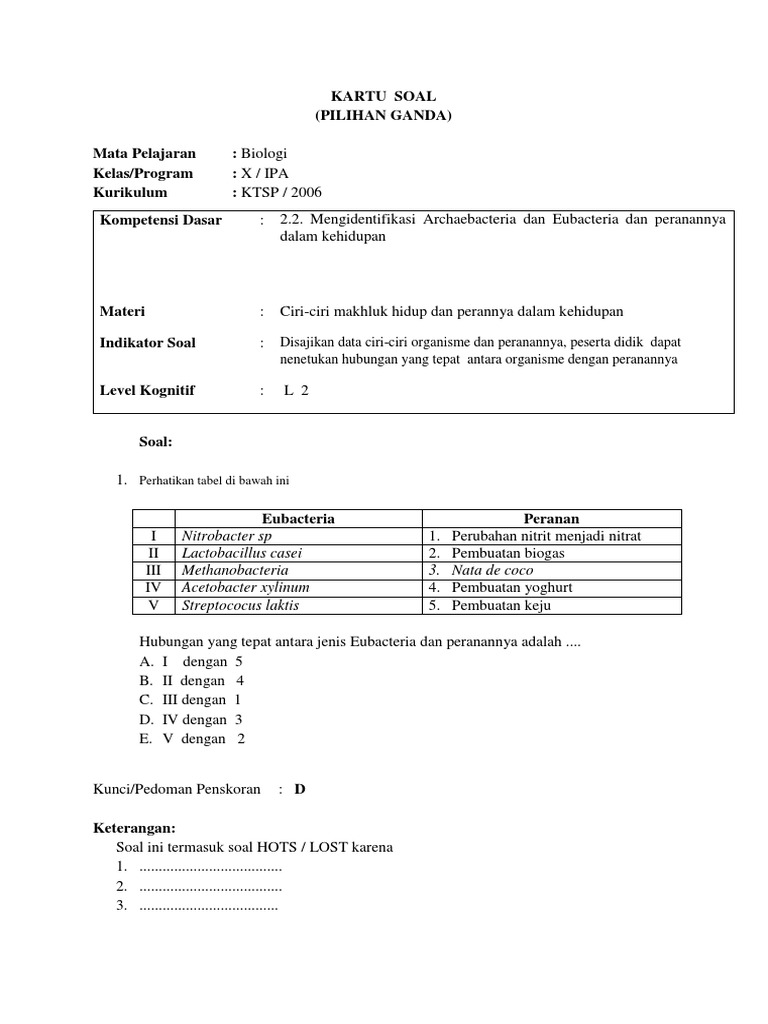 Kartu Soal Bio Paket 1