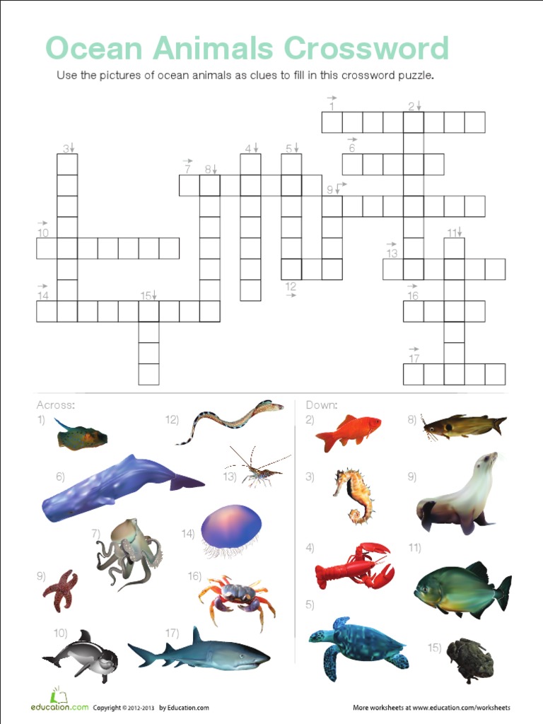 Ocean Animals Crossword PDF PDF