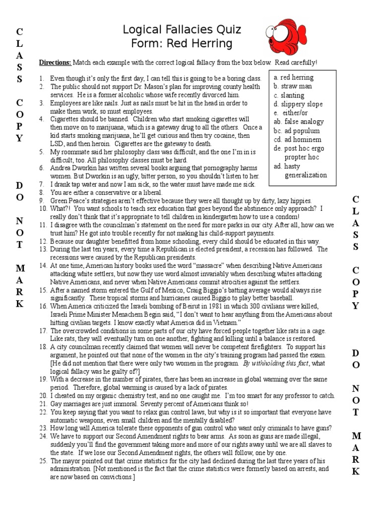 Logical Fallacies Quiz With Answers PDF Fallacy Second Amendment