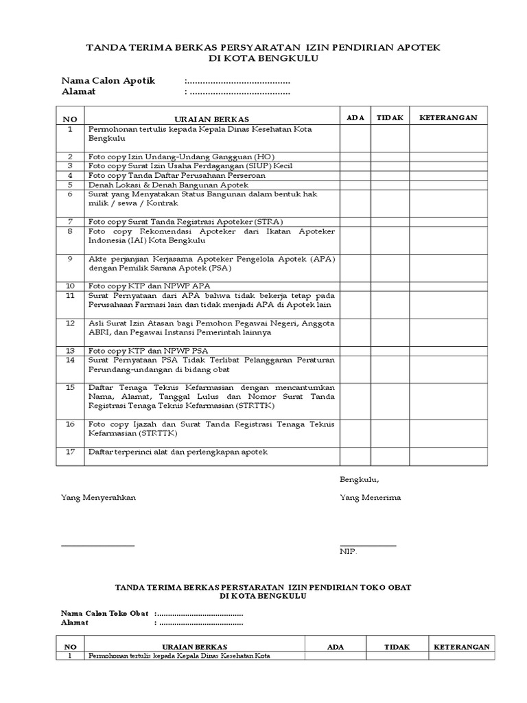 Contoh Tanda Terima Dokumen Doc