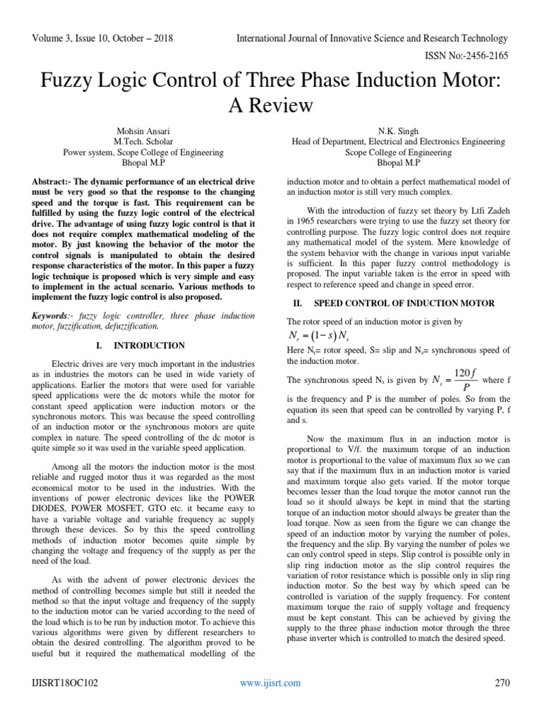 Fuzzy Logic Control of Three Phase Induction Motor: A Review | PDF ...