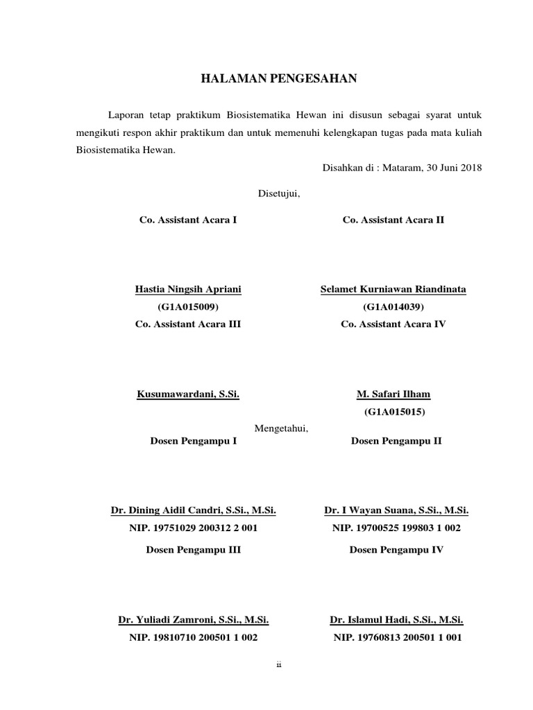 Contoh halaman pengesahan laporan praktikum