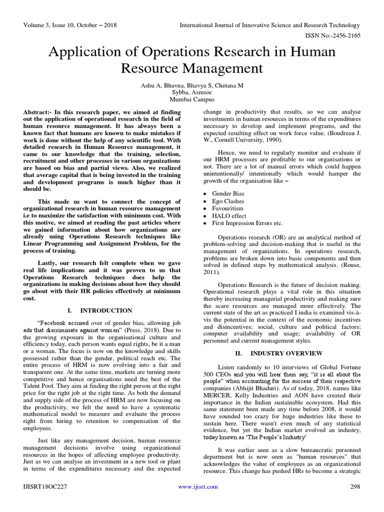 Application of Operations Research in Human Resource Management ...