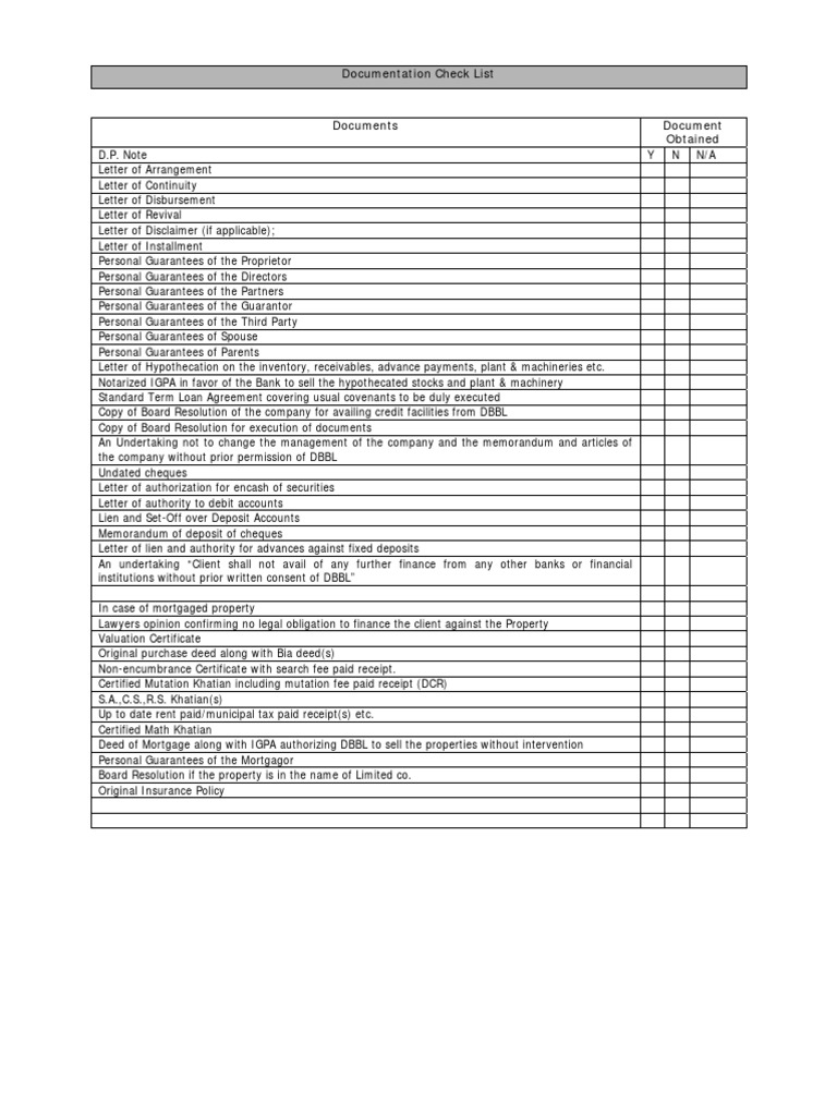 Documentation Check List | PDF