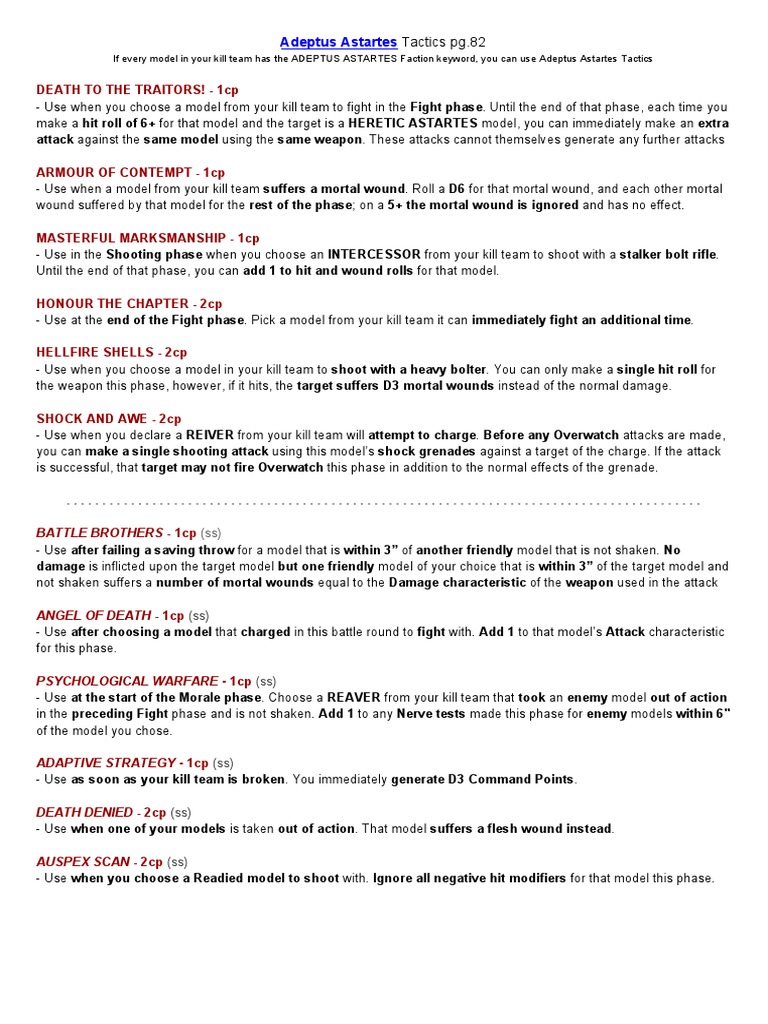 Kill Team Faction Tactics 7 10 2018 PDF | PDF | Battles | Military Tactics