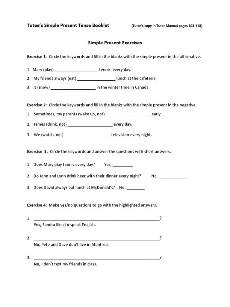 Simple Present Tense Booklet Tutee PDF | PDF | Question | Grammar