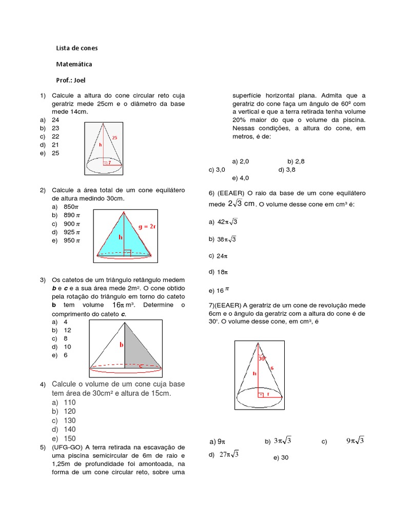 O volume de uma esfera mede 35π m3 e o volume de um cone mede 15π