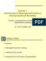 Introduction To Management Science and Spreadsheet Modeling