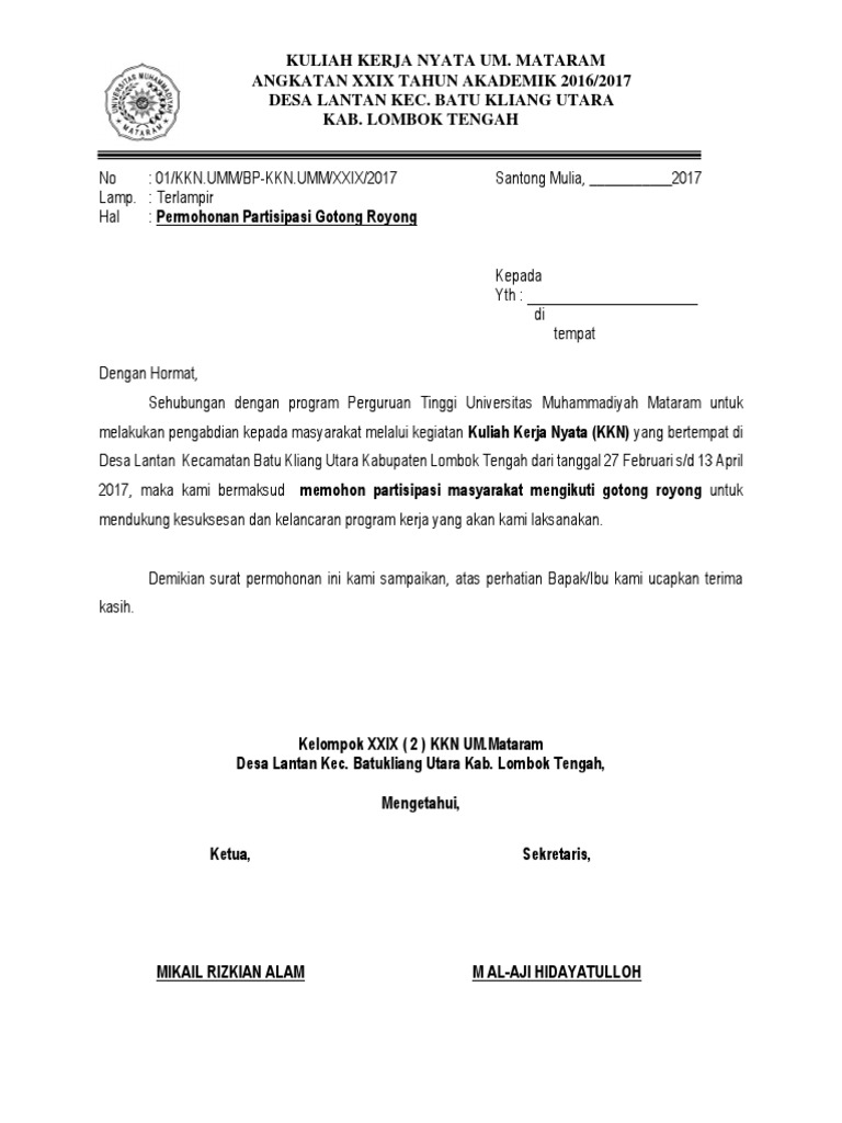 Surat Permohonan Partisipasi Gotong Royong Pdf