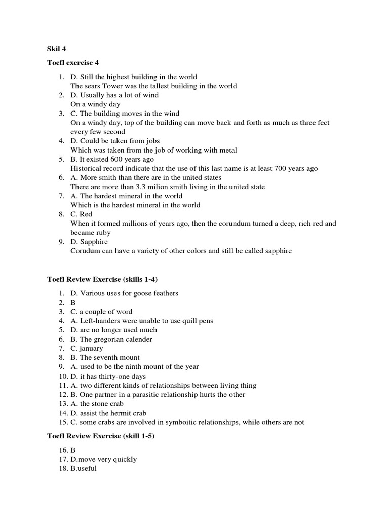 Skil 4 Toefl Exercise 4 | PDF