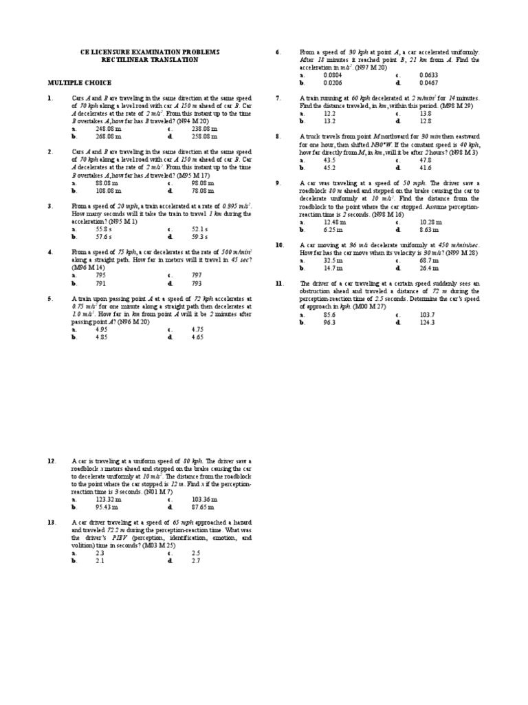 Uniform and NonUniform Motion Problems Acceleration, Deceleration, and Distance Calculations